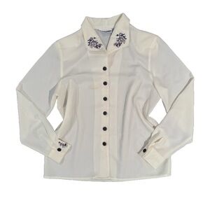 Vintage White embroidered Button Up Long Sleeve Top
